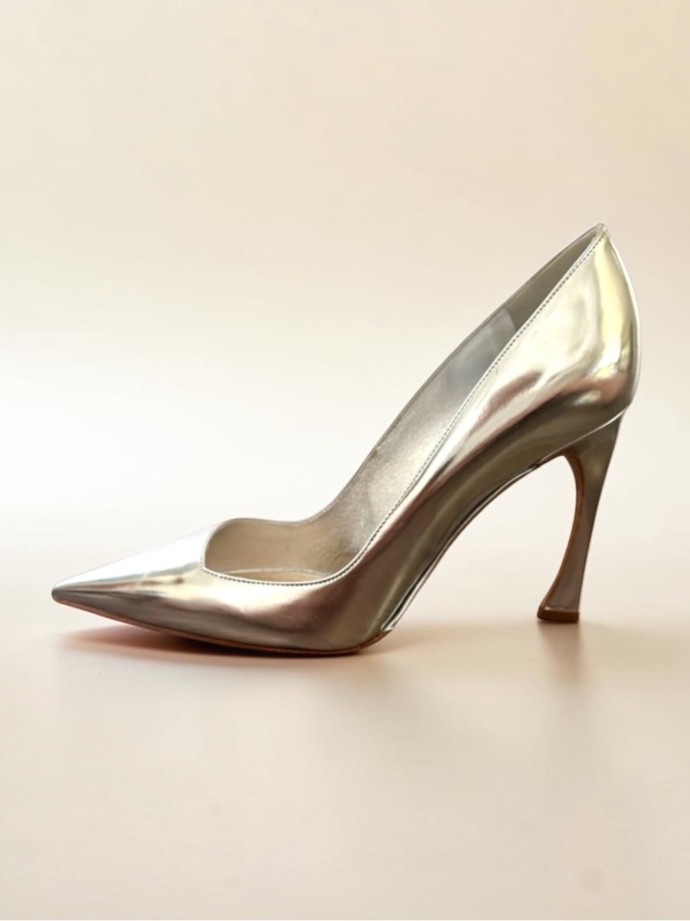 CHRISTIAN DIOR Songe Silver Metallic Heels 38.5